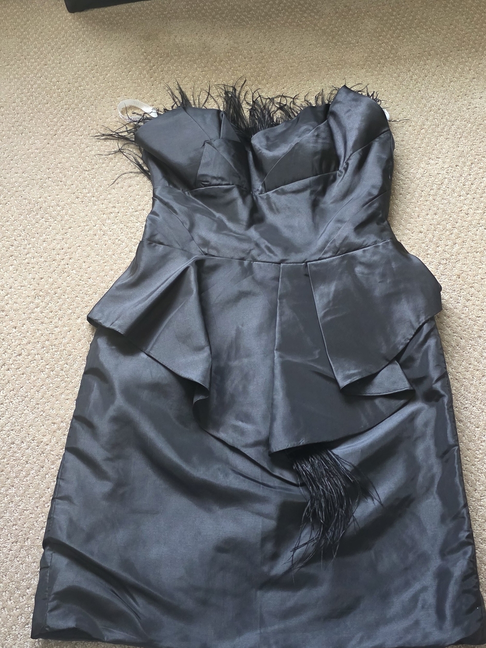 JJs House Black Strapless Peplum Feather-Trim Mini Dress